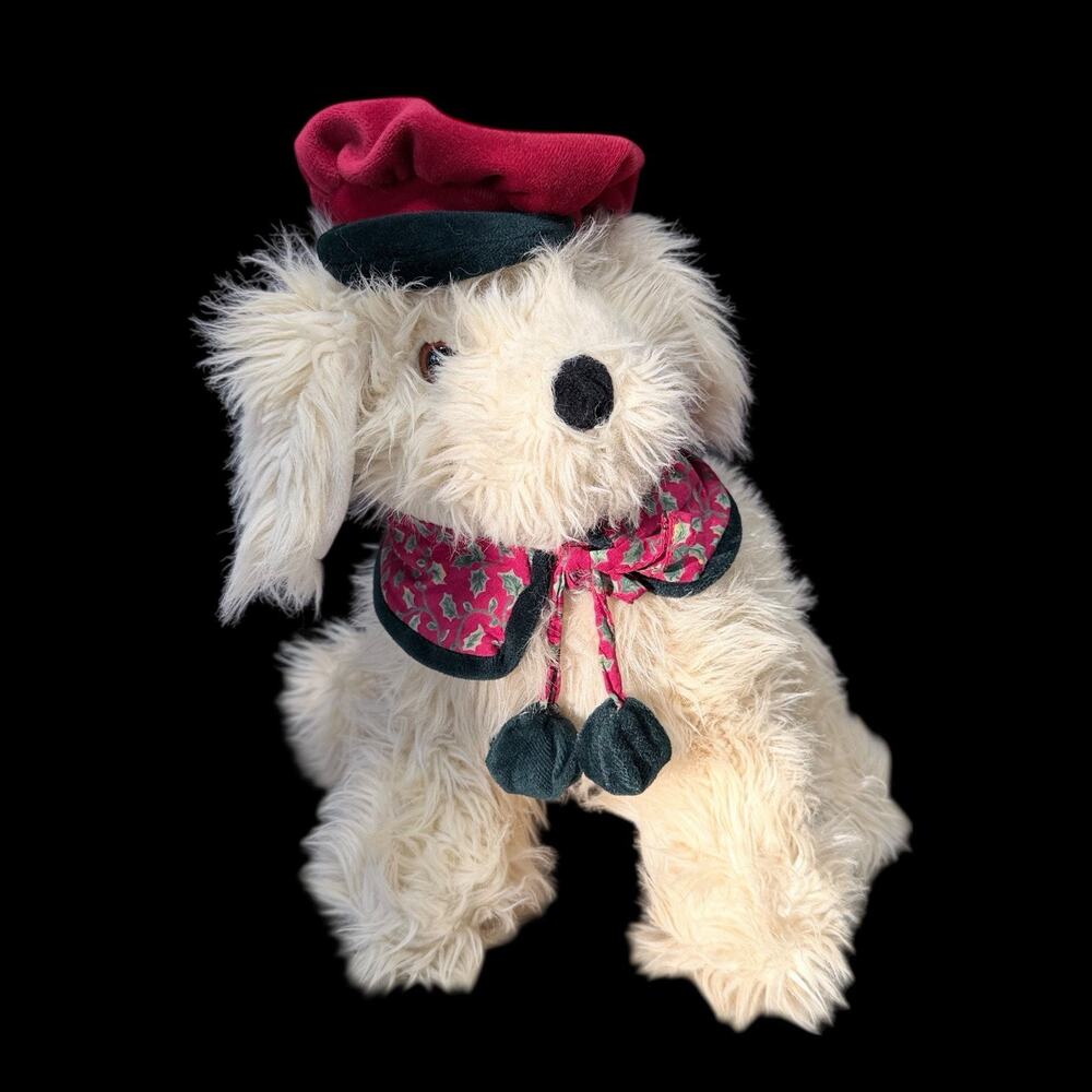 Vtg 1992 Nick Noel Puppy Plush 14 in Christmas Dog Green Bells Chime